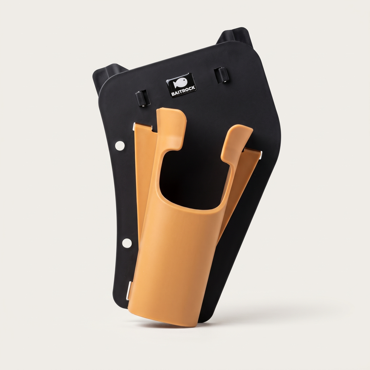 Baitrock belt rod holster, black backing plate with tan cradle